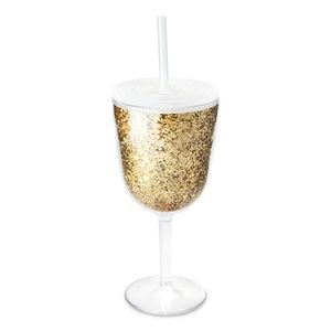 Gold Glitter Double Wall Wine Glass